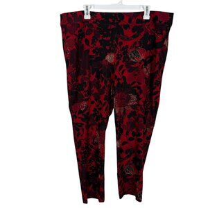 Chicos Travelers Pull On Pants Size 3.5R US 18 R Red Floral Ankle Stretch Career